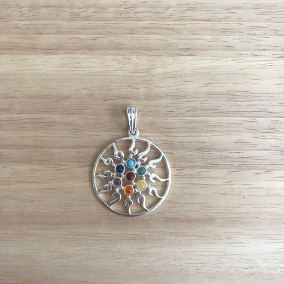 7 Chakra Stone Metal Pendant - Picture 1 of 3